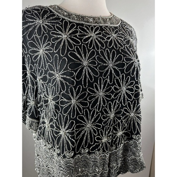 *Flawed* Vintage Laurence Kazar Silk Beaded Embellished Top Black Plus Size 3X - Picture 11 of 12